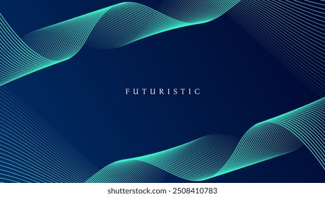 Linhas de onda brilhantes abstratas em fundo azul escuro. Padrão de onda dinâmico. Modernas linhas onduladas fluindo. Conceito de tecnologia futurista. Terno para banner, cartaz, capa, brochura, folheto, site