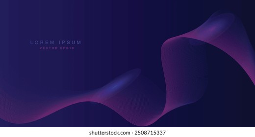 Abstract glowing wave lines on dark blue background. Dynamic wave
