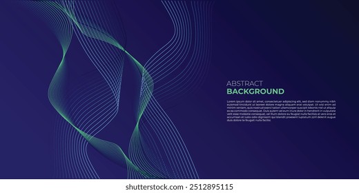 Abstract glowing wave lines on dark blue background. Dynamic wave pattern. Modern flowing wavy lines. Futuristic technology concept. 
