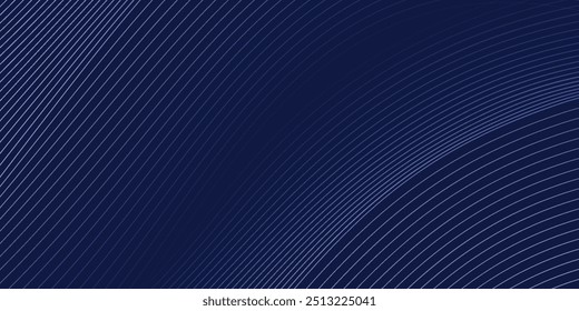 Líneas de onda brillantes Abstractas sobre fondo azul oscuro. Patrón de onda dinámica. Líneas onduladas que fluyen modernas. Concepto de tecnología futurista.