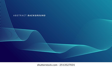 Líneas de onda brillantes Abstractas sobre fondo azul oscuro. Patrón de onda dinámica. Líneas onduladas que fluyen modernas. Concepto de tecnología futurista. Traje para el Anuncio, cartel, cubierta, folleto, volante, Sitio web