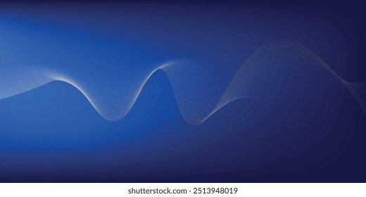 Abstract glowing wave lines on dark blue background. Dynamic wave pattern. Modern flowing wavy lines. Futuristic technology concept. Suit for banner, poste