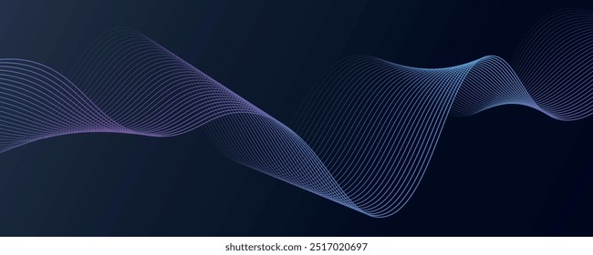 Abstract glowing wave lines on dark blue background. Dynamic wave pattern. Modern flowing wavy lines. Futuristic technology concept. Suit for banner, poster, cover, brochure, flyer, website