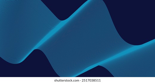 Abstract glowing wave lines on dark blue background. Dynamic wave pattern