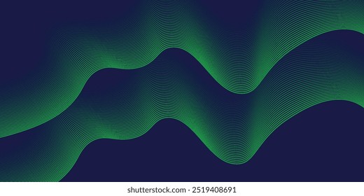 Líneas de onda brillantes Abstractas sobre fondo verde. Patrón de onda dinámica. Líneas onduladas que fluyen modernas. Concepto futurista. Traje para el Anuncio, cartel, cubierta, folleto, volante, Sitio web