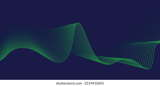 Líneas de onda brillantes Abstractas sobre fondo verde. Patrón de onda dinámica. Líneas onduladas que fluyen modernas. Concepto futurista. Traje para el Anuncio, cartel, cubierta, folleto, volante, Sitio web