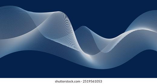 Abstract glowing wave lines on dark blue background. Dynamic wave pattern. Modern flowing wavy lines. Futuristic technology concept.