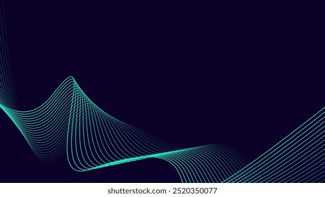 Líneas de onda brillantes Abstractas sobre fondo azul oscuro. Patrón de onda dinámica. Líneas onduladas que fluyen modernas. Concepto de tecnología futurista. Traje para el Anuncio, cartel, cubierta, folleto, volante, Sitio web