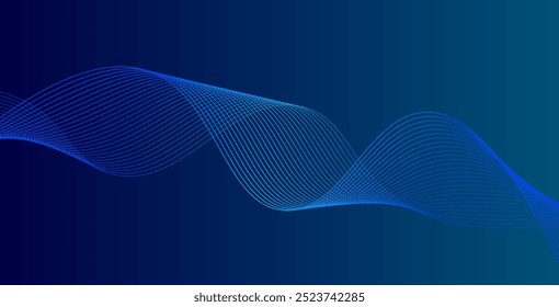 Abstract glowing wave lines on dark blue background. Dynamic wave pattern. Modern flowing wavy lines. Futuristic technology concept. Suit for banner, poster, cover, brochure, flyer, website
