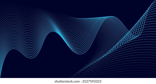 Abstract glowing wave lines on dark blue background. Dynamic wave pattern. Modern flowing wavy lines. Futuristic technology concept. Suit for banner, poster, cover, brochure, flyer, website