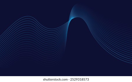 Abstract glowing wave lines on dark blue background