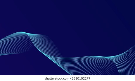 Abstract glowing wave lines on dark blue background. Dynamic wave pattern. Modern flowing wavy lines. Futuristic technology concept. Suit for banner, poster, cover, brochure, flyer, website