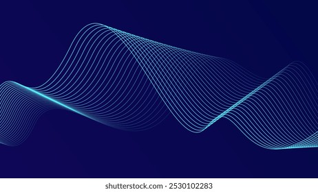 Abstract glowing wave lines on dark blue background. Dynamic wave pattern. Modern flowing wavy lines. Futuristic technology concept. Suit for banner, poster, cover, brochure, flyer, website