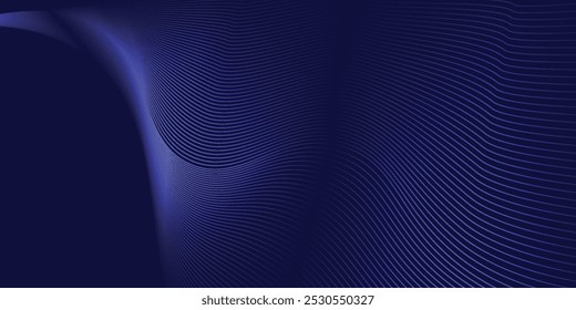 Líneas de onda brillantes Abstractas sobre fondo azul oscuro. Patrón de onda dinámica. Líneas onduladas que fluyen modernas. Concepto de tecnología futurista.