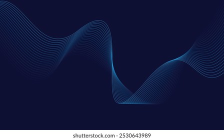 Líneas de onda brillantes Abstractas sobre fondo azul oscuro. Líneas onduladas que fluyen modernas