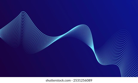 Abstract glowing wave lines on dark blue background. Dynamic wave pattern. Modern flowing wavy lines. Futuristic technology concept. Suit for banner, poster, cover, brochure, flyer, website