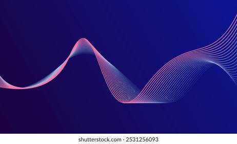 Abstract glowing wave lines on dark blue background. Dynamic wave pattern. Modern flowing wavy lines. Futuristic technology concept. Suit for banner, poster, cover, brochure, flyer, website