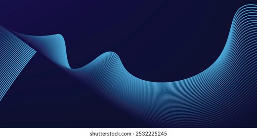 Abstract glowing wave lines on dark blue background. Dynamic wave pattern. Modern flowing wavy lines. Futuristic technology concept.