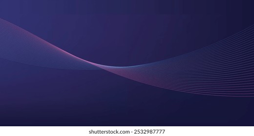 Abstract glowing wave lines on dark blue background. Dynamic wave pattern. Modern flowing wavy lines. Futuristic technology concept. Suit for banner, poster, cover, brochure, flyer, website