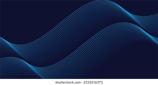 Abstract glowing wave lines on dark blue background. Dynamic wave pattern.