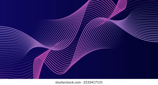 Abstract glowing wave lines on dark blue background. Dynamic wave pattern. Modern flowing wavy lines. Futuristic technology concept. Suit for banner, poster, cover, brochure, flyer, website