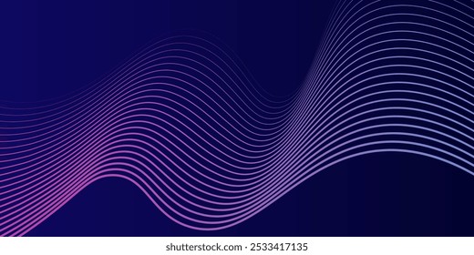 Abstract glowing wave lines on dark blue background. Dynamic wave pattern. Modern flowing wavy lines. Futuristic technology concept. Suit for banner, poster, cover, brochure, flyer, website