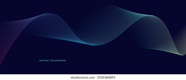 Abstract glowing wave lines on dark blue background. Dark abstract background with Shiny moving line. Modern flowing wavy lines Suit for banner, poster, cover, brochure, flyer, website. 