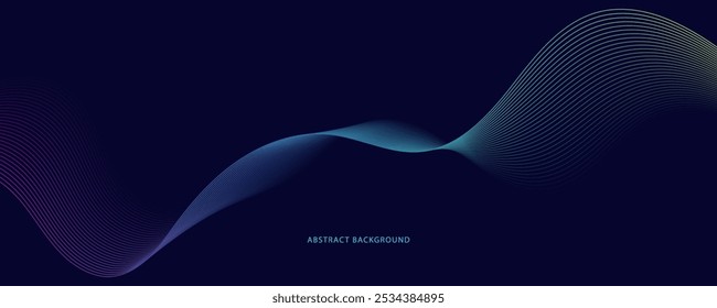 Líneas de onda brillantes Abstractas sobre fondo azul oscuro. Fondo abstracto oscuro con la línea móvil brillante. Líneas onduladas fluidas modernas Traje para el Anuncio, cartel, cubierta, folleto, volante, Sitio web. 