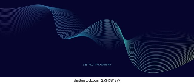 Abstract glowing wave lines on dark blue background. Dark abstract background with Shiny moving line. Modern flowing wavy lines Suit for banner, poster, cover, brochure, flyer, website. 