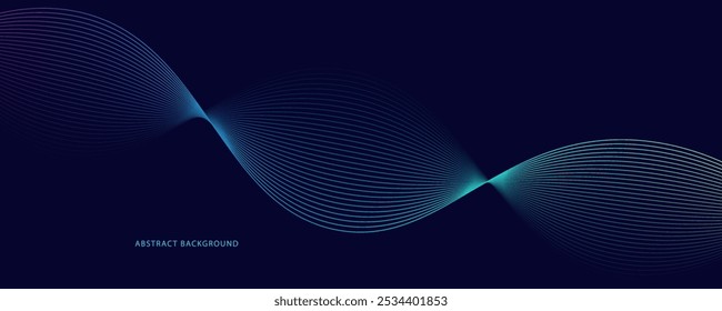 Abstract glowing wave lines on dark blue background. Dark abstract background with Shiny moving line. Modern flowing wavy lines Suit for banner, poster, cover, brochure, flyer, website. 