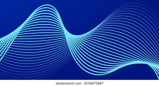 Abstract glowing wave lines on dark blue background. Dynamic wave pattern. Modern flowing wavy lines. Futuristic technology concept. Suit for banner, poster, cover, brochure, flyer, website