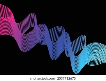 Abstract glowing wave lines on dark background. Dynamic wave pattern. Modern flowing wavy lines. Futuristic technology concept. Suit for banner, poster, cover, brochure, flyer, website