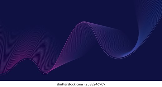 Abstract glowing wave lines on dark blue background. Modern flowing wavy lines