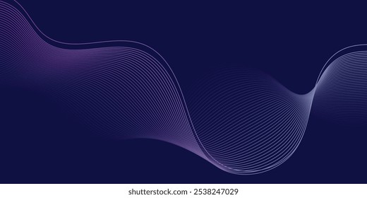 Abstract glowing wave lines on dark blue background. Modern flowing wavy lines