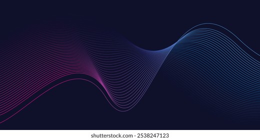 Abstract glowing wave lines on dark blue background. Modern flowing wavy lines
