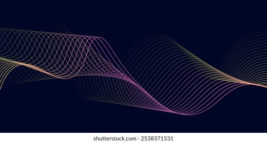 Abstract glowing wave lines on dark blue background. Dynamic wave pattern. Modern flowing wavy lines. Futuristic technology concept. Suit for banner, poster, cover, brochure, flyer, website
