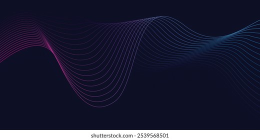 Abstract glowing wave lines on dark blue background. Modern flowing wavy lines