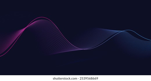 Abstract glowing wave lines on dark blue background. Modern flowing wavy lines