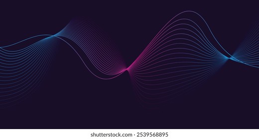 Abstract glowing wave lines on dark blue background. Modern flowing wavy lines