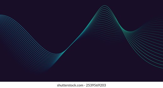 Líneas de onda brillantes Abstractas sobre fondo púrpura oscuro. Líneas onduladas que fluyen modernas
