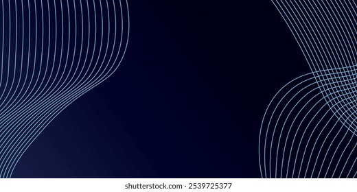 Abstract glowing wave lines on dark blue background. Dynamic wave pattern. Modern flowing wavy lines. Futuristic technology concept. Suit for banner,