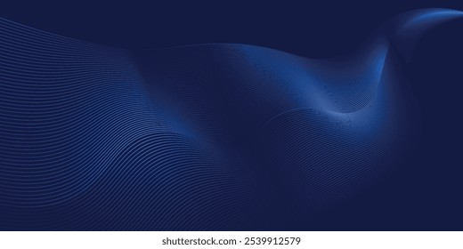 Abstract glowing wave lines on dark blue background. Dynamic wave pattern. Modern flowing wavy lines. Futuristic technology concept.eps10