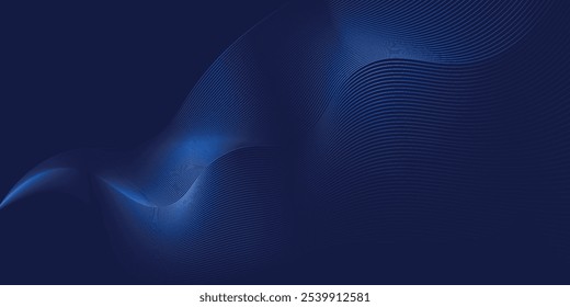 Abstract glowing wave lines on dark blue background. Dynamic wave pattern. Modern flowing wavy lines. Futuristic technology concept.