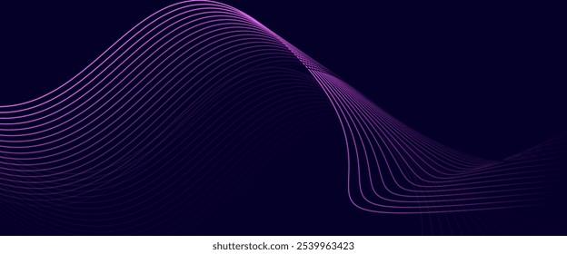 Abstract glowing wave lines on blue background. Shiny moving lines design element. Modern gradient flowing wave lines. Dynamic wavy lines