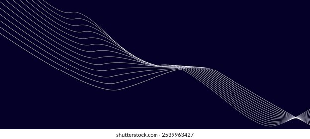 Linhas de onda brilhantes abstratas em fundo azul. Elemento de design de linhas móveis brilhantes. Moderno gradiente fluindo linhas de onda. Linhas onduladas dinâmicas