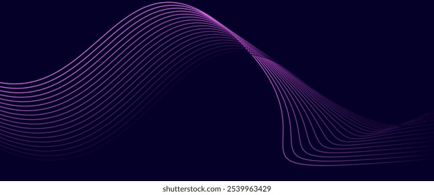 Abstract glowing wave lines on blue background. Shiny moving lines design element. Modern gradient flowing wave lines. Dynamic wavy lines