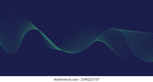 Abstract glowing wave lines on green background. Dynamic wave pattern. Modern flowing wavy lines. Futuristic concept. Suit for banner, poster, cover, brochure, flyer, website