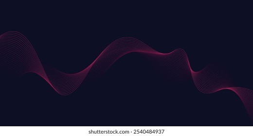 Abstract glowing wave lines on dark blue background. Modern flowing wavy lines