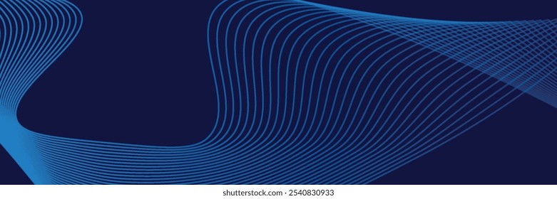 Abstract glowing wave lines on dark blue background. Dynamic wave pattern. Modern flowing wavy lines