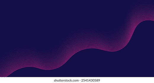 Líneas de onda brillantes Abstractas sobre fondo azul oscuro. Patrón de onda dinámica. Líneas onduladas que fluyen modernas.